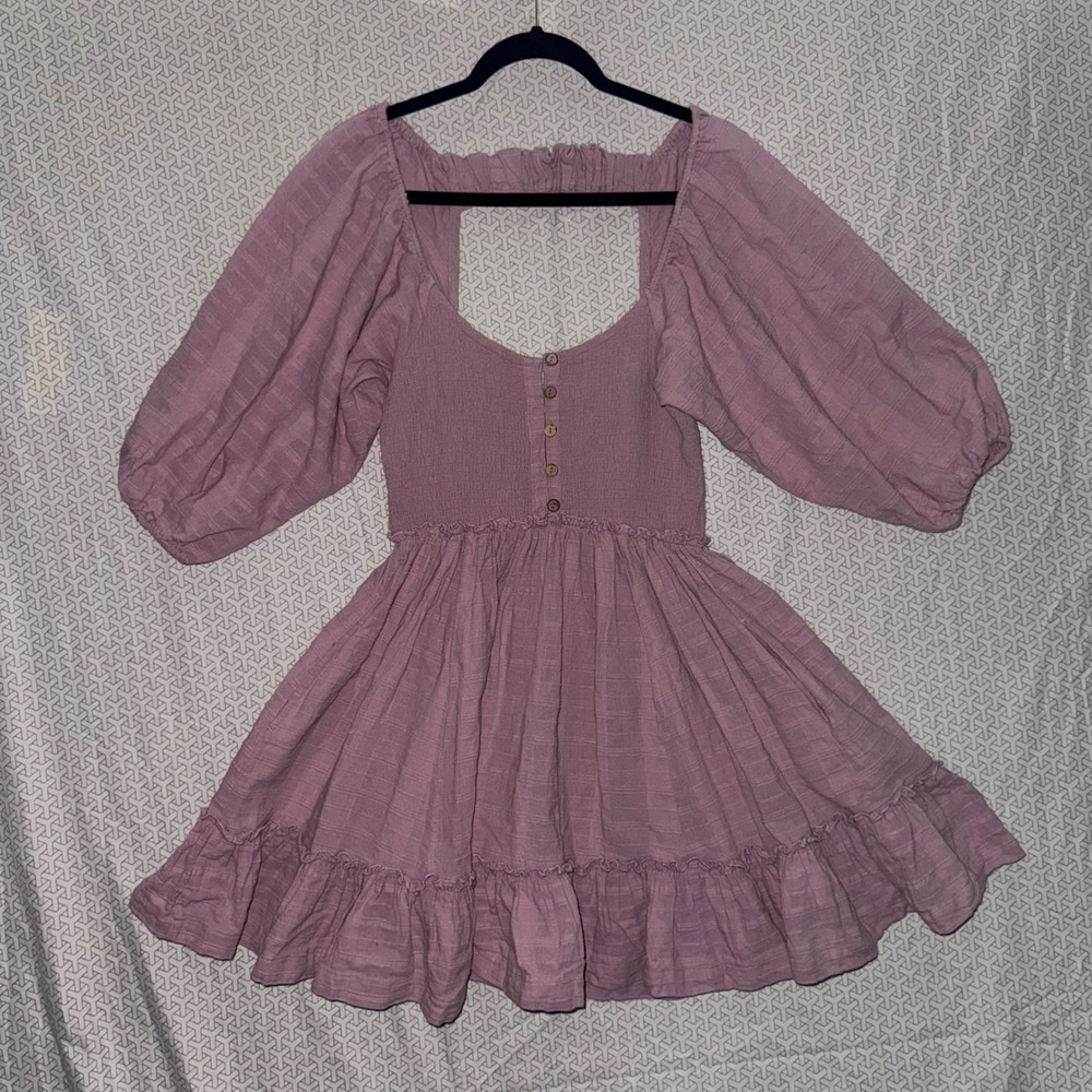 Free People Violet Smocked Square Neck Puff Sleeve Mini Dress Size‎ S
